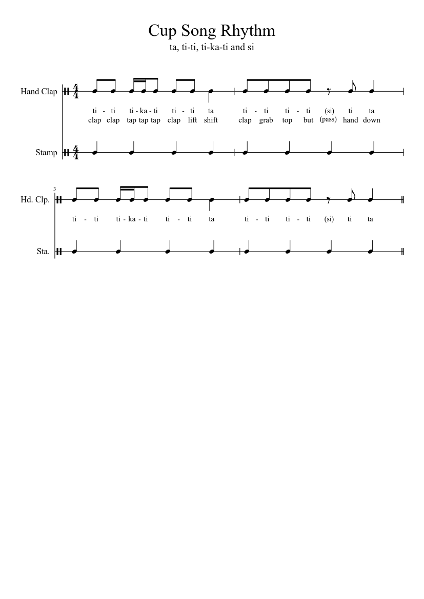 Cup Song Rhythm Sheet music for Hand clap, Stamp (Mixed Duet)