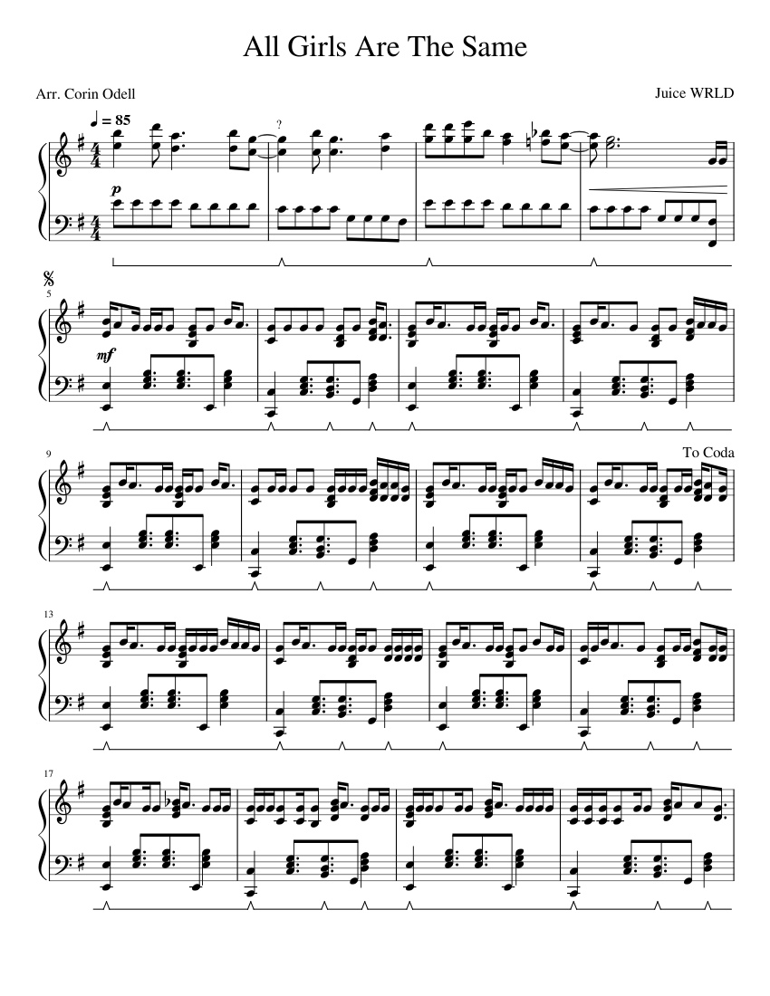 all-girls-are-the-same-juice-wrld-sheet-music-for-piano-solo