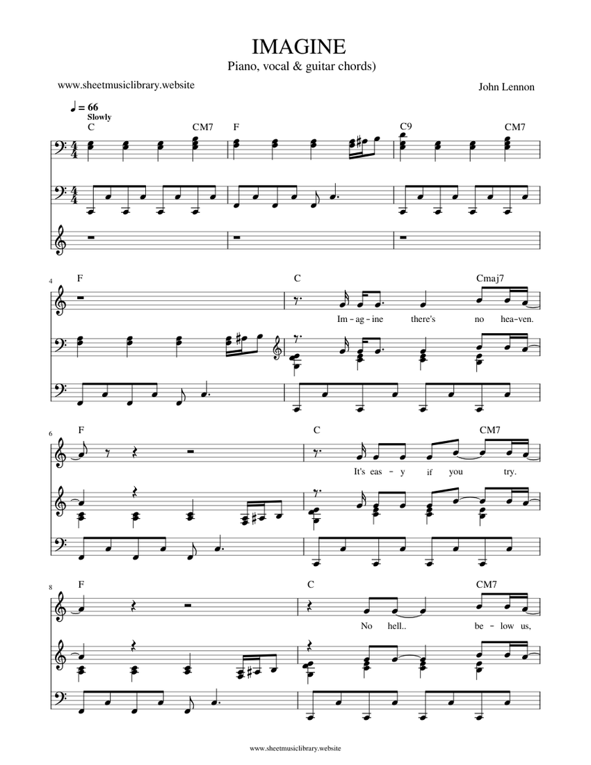 IMAGINE - John Lennon (Piano, vocal and guitar chords) Sheet music for  Piano (Solo) | Musescore.com