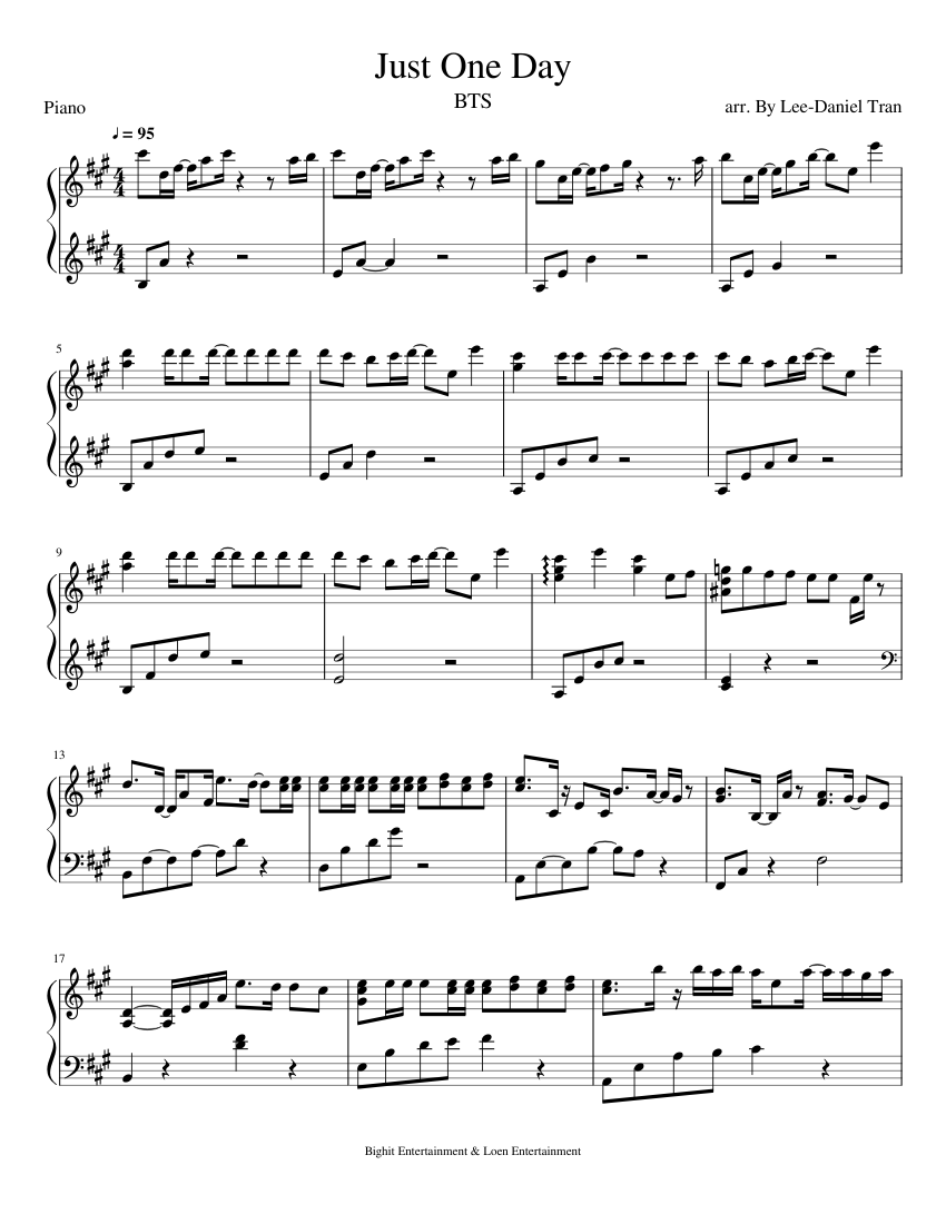 Just One Day - BTS ( 방탄소년단) for Piano Sheet music for Piano (Solo) |  Musescore.com