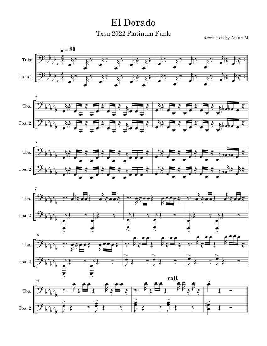 El Dorado – Txsu Platinum Funk Sheet Music for Tuba (Brass Duet ...