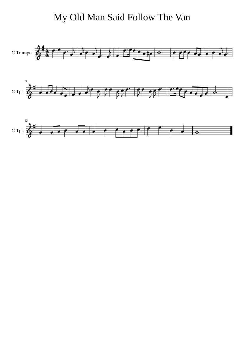 My Old Man Said Follow The Van Sheet music for Trumpet other (Solo) |  Musescore.com