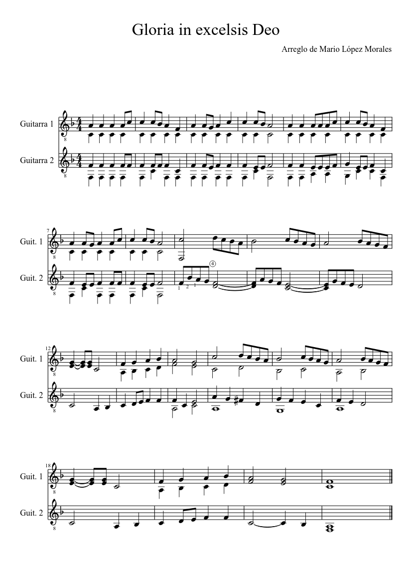Gloria in excelsis Deo Sheet music for Guitar (Mixed Duet) | Musescore.com