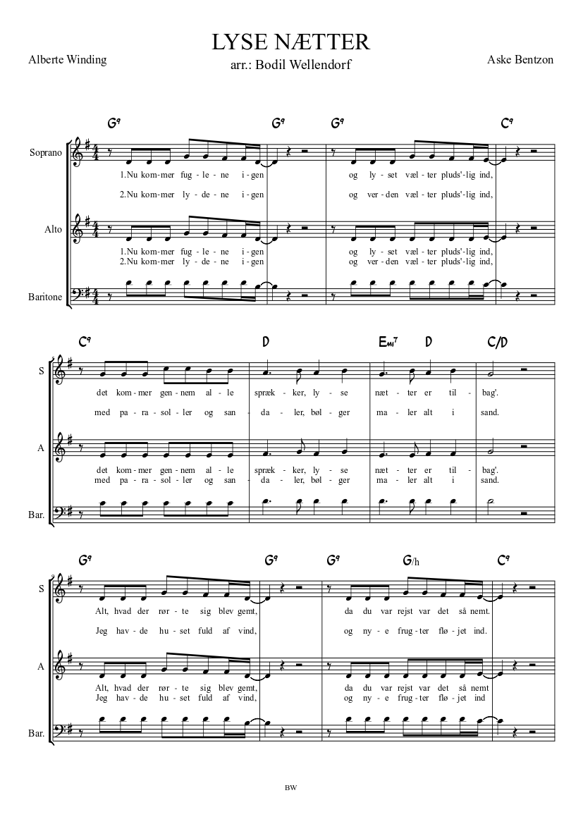 Lyse Nætter, SAB Sheet for Soprano, Alto, Baritone (Choral) Musescore.com