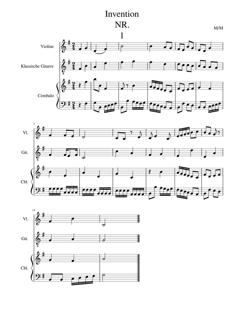 Invention nr 1 Sheet music for Harpsichord, Violin, Guitar (Mixed ...