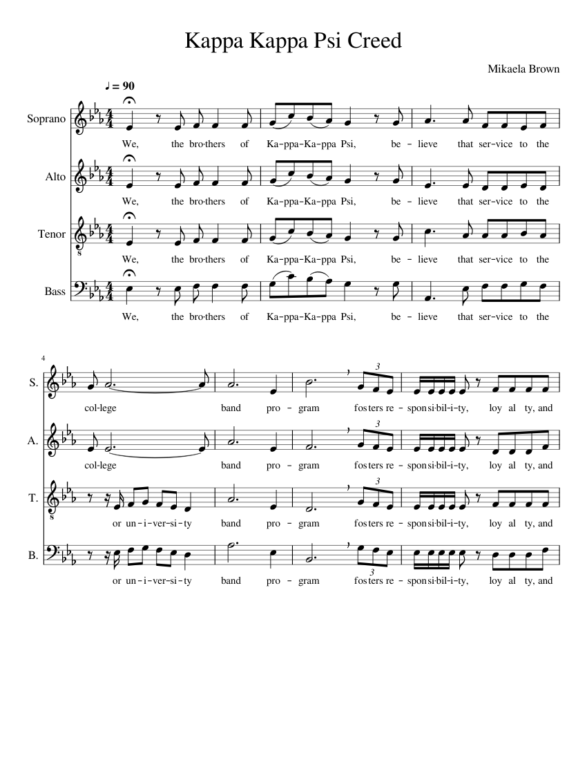 KKPsi Creed Sheet music for Soprano, Alto, Tenor, Bass voice (Choral) |  Musescore.com