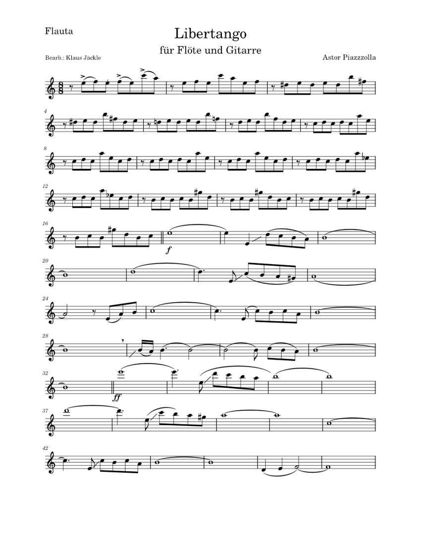 Libertango – Astor Piazzolla Sheet music for Flute (Mixed Duet ...
