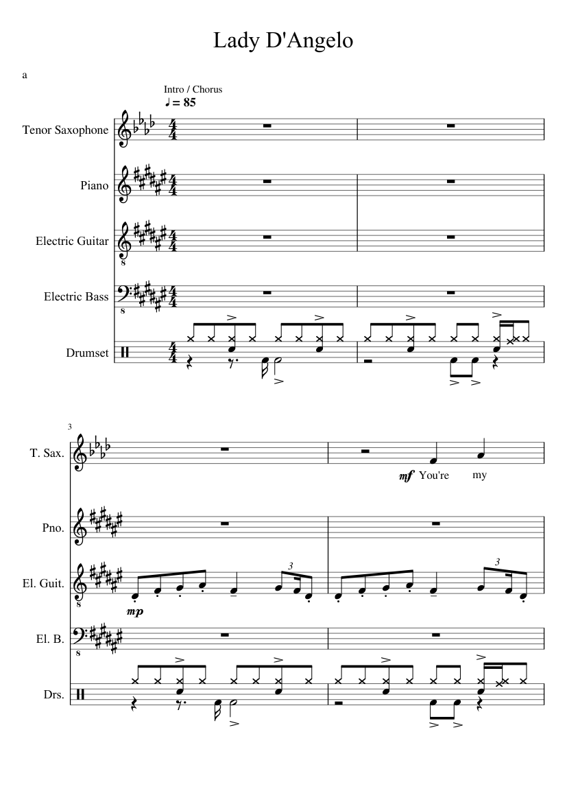 Lady D Angelo Sheet Music for Piano, Saxophone tenor (Solo