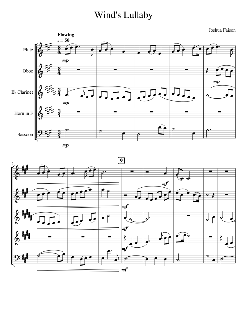 Wind's Lullaby Sheet music for Flute, Oboe, in bflat, Bassoon