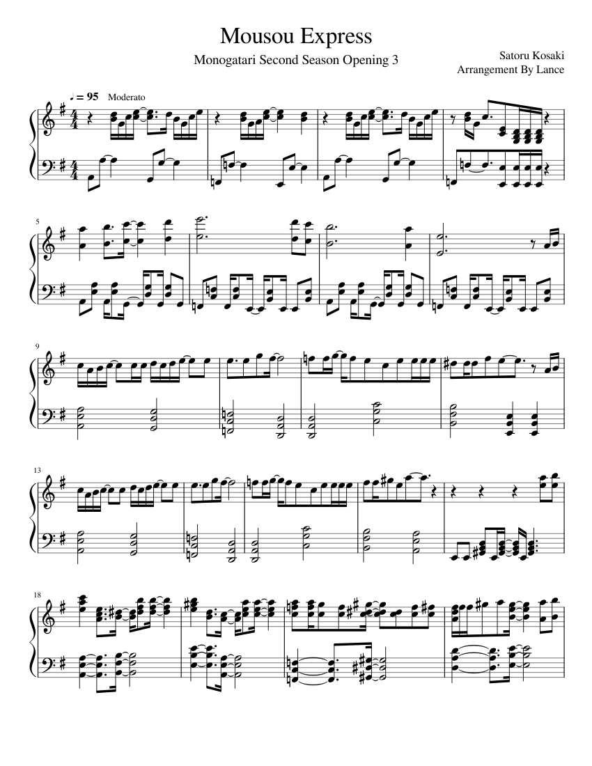 Mousou Express Monogatari 2nd Season Op 3 Sheet Music For Piano Solo Musescore Com Piano version bakemonogatari ed full kimi no shiranai monogatari by supercell refined. mousou express monogatari 2nd season