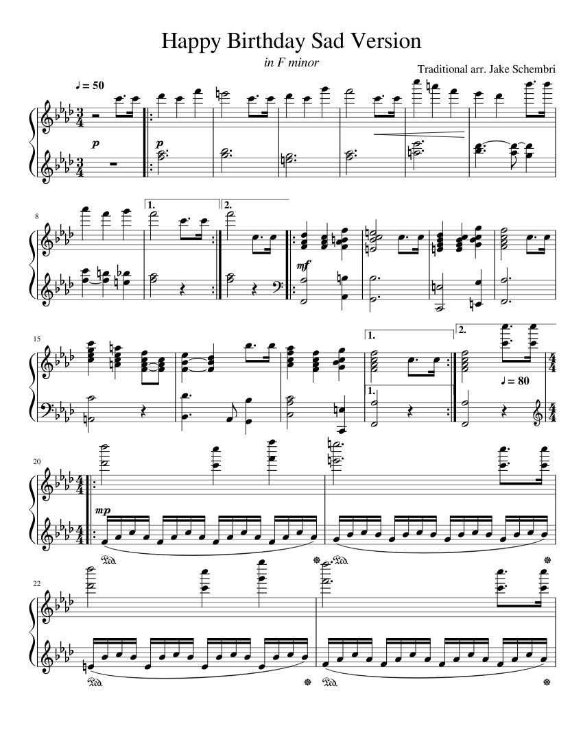 Happy Birthday Sad Version - Piano Sheet music for Piano (Solo) |  Musescore.com
