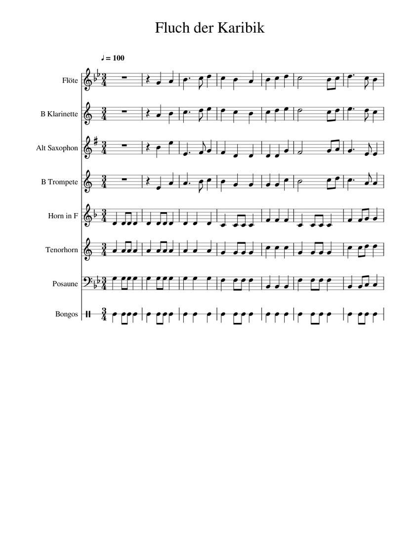 Fluch der Karibik Sheet music for Trombone, Flute, in bflat,