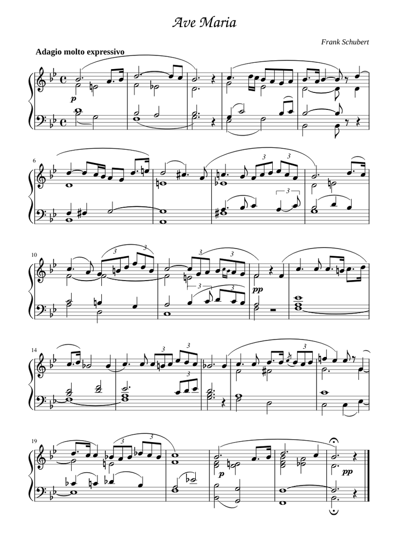 Ave Maria - Schubert (Orgao Solo) Sheet Music For Piano (Solo ...