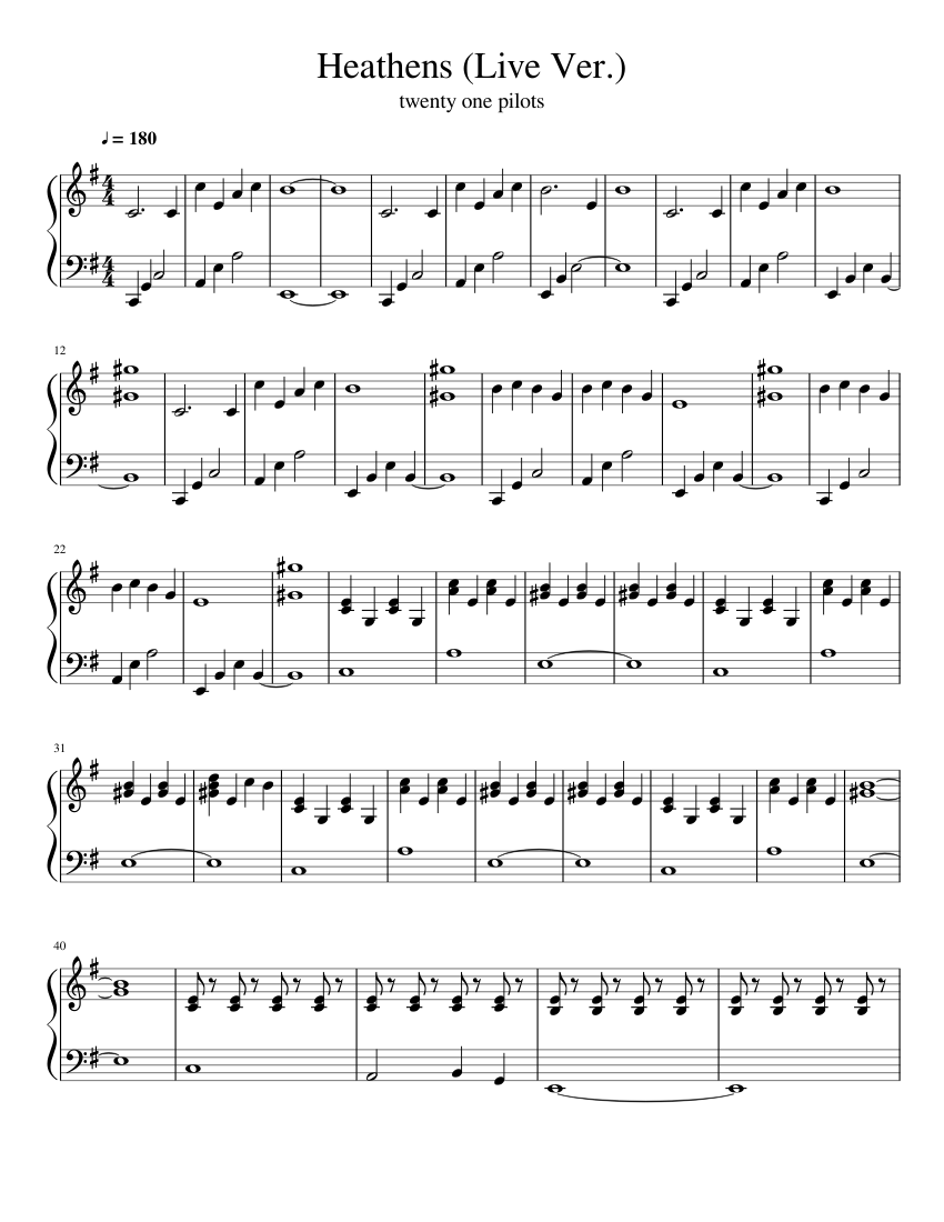 Heathens (Live Version) - Twenty One Pilots Sheet music for Piano (Solo)  Easy | Musescore.com