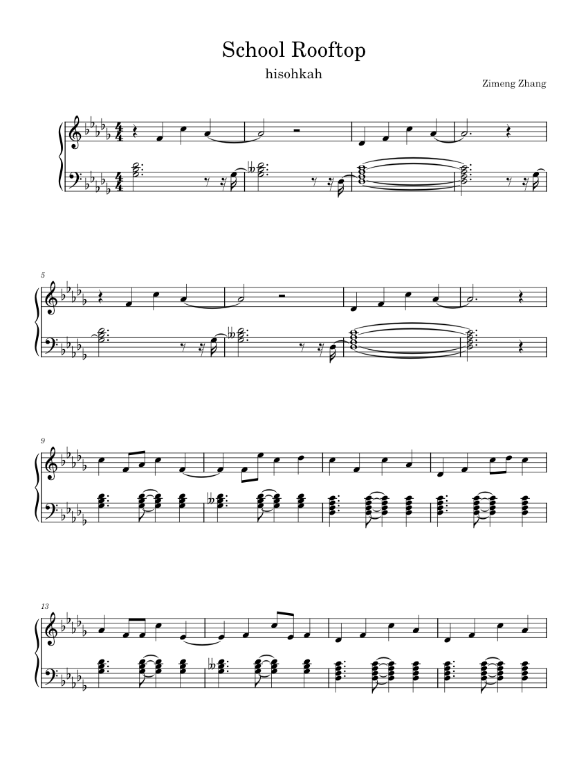 School Rooftop – Hisohkah Sheet Music for Piano (Piano Duo) | MuseScore.com