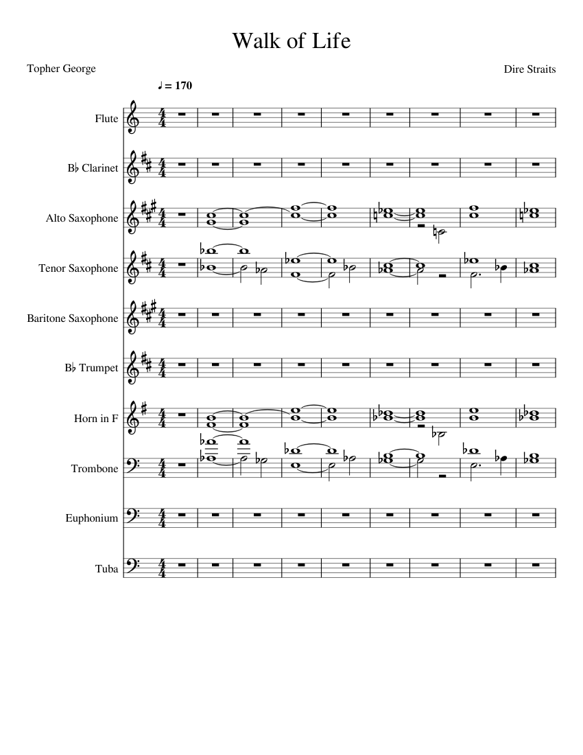 Walk Of Life Sheet Music For Trombone Flute Tuba Trumpet Clarinet Mixed Quintet Download And Print In Pdf Or Midi Free Sheet Music Musescore Com