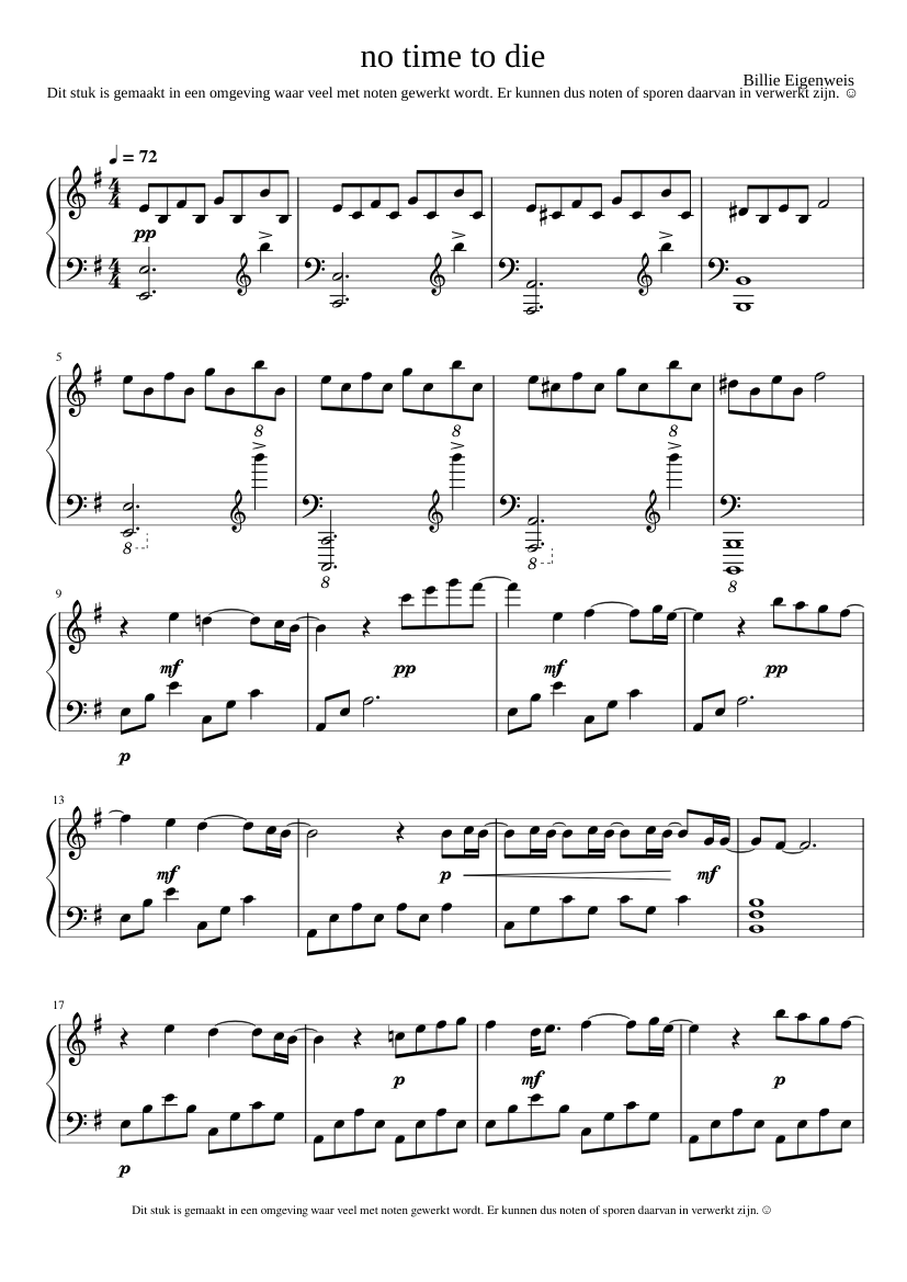 No Time To Die Billie Eilish no time to die Sheet music for Piano