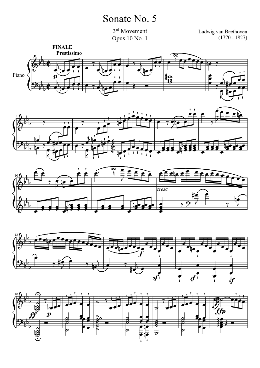 ソナタ第5番、第3楽章 楽譜 ピアノ (ソロ) | MuseScore.com