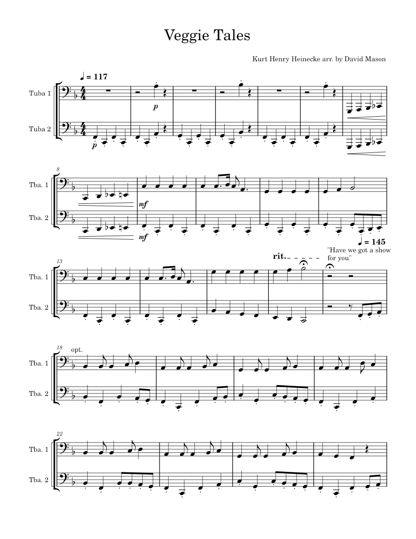 VeggieTales Theme Song – VeggieTales Veggie Tales Sheet Music for Tuba ...