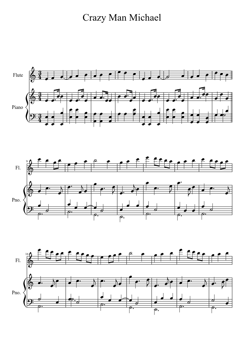 Crazy Man Michael Sheet Music for Piano, Flute (Solo) | MuseScore.com
