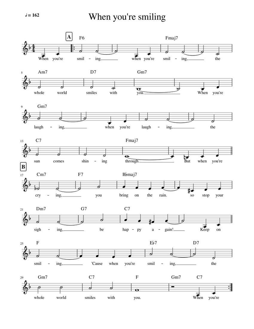 When you re smiling lead sheet sheet music for piano solo easy