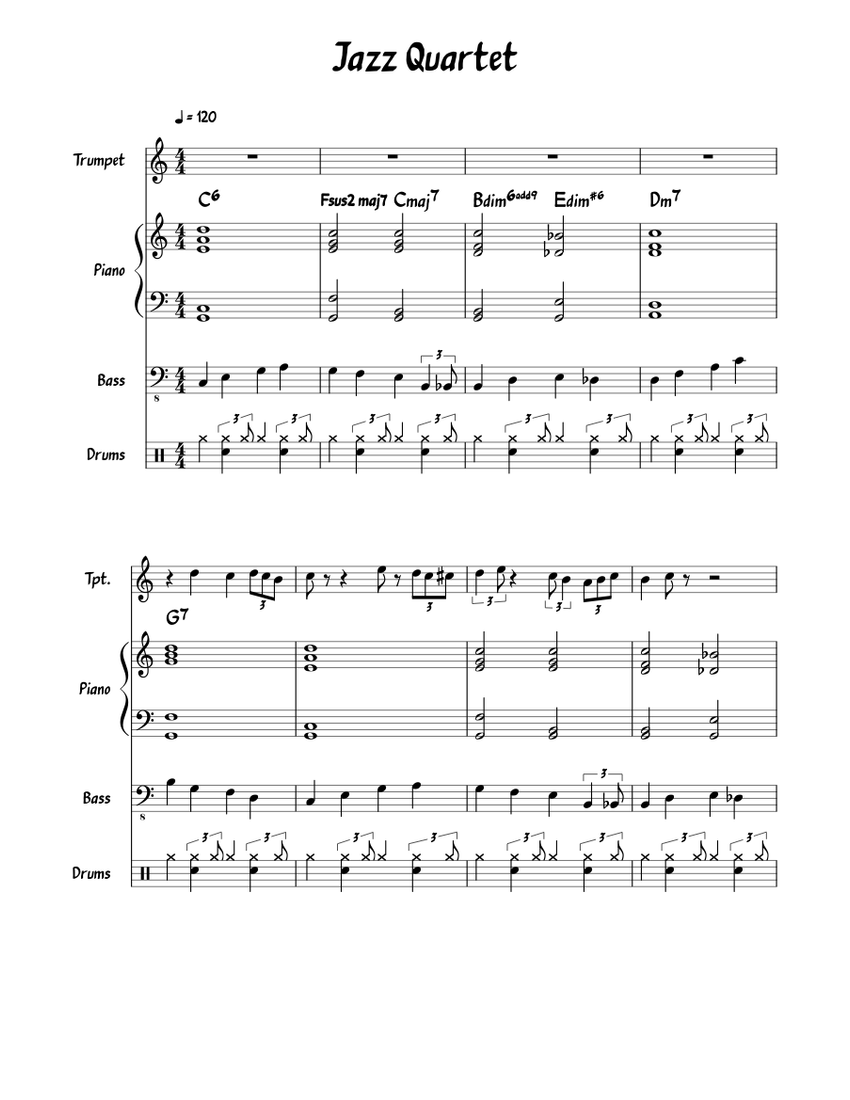 Tell Me Why? Sheet music for Piano, Bass guitar, Bongo, Trumpet in c (Mixed  Quartet)