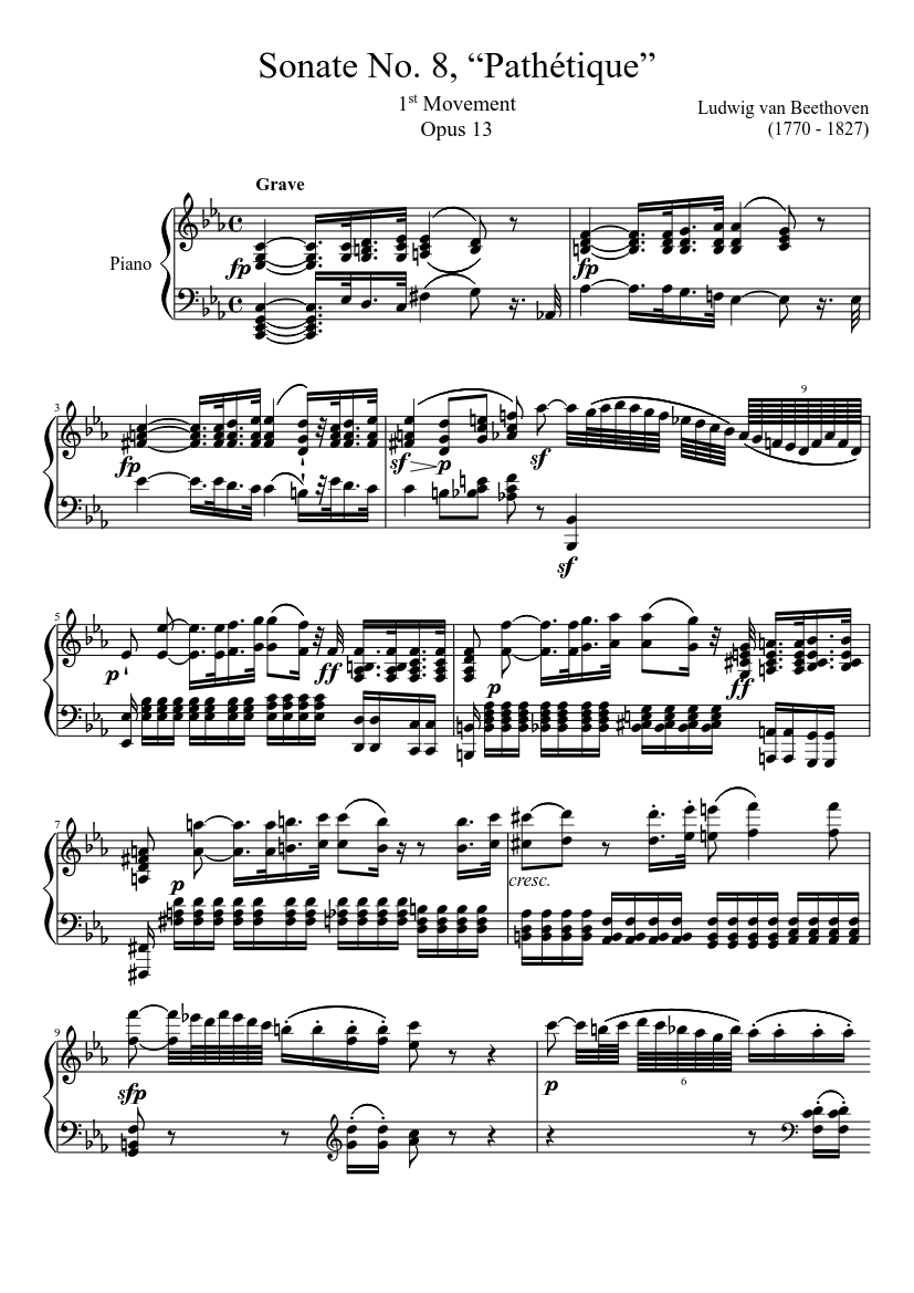 Sonate No. 8,“Pathétique” 1st Movement Sheet music for Piano (Solo) |  Musescore.com