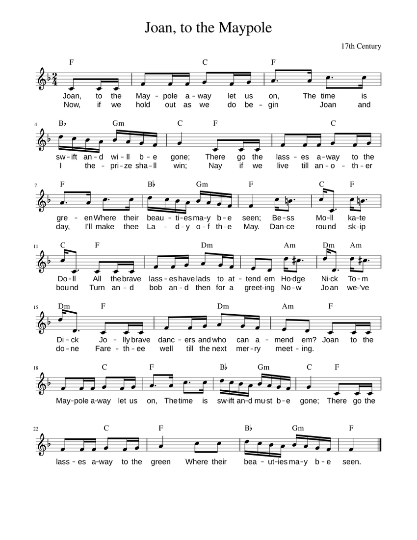 Joan, to the Maypole with guitar chords music for Piano Musescore.com
