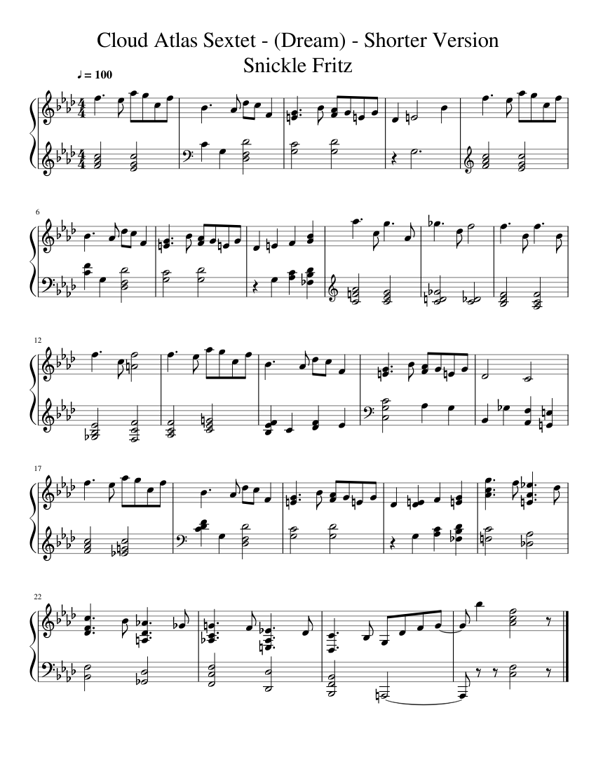 Cloud Atlas Sextet (Dream) - Short Version Sheet music for Piano (Solo)  Easy | Musescore.com