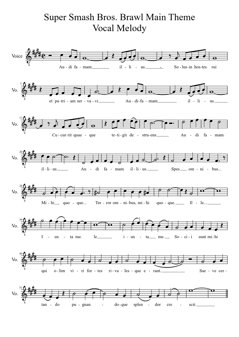 Super Smash Bros. Brawl Main Theme Vocal Melody Sheet music for Voice  (other) (Solo) | Musescore.com