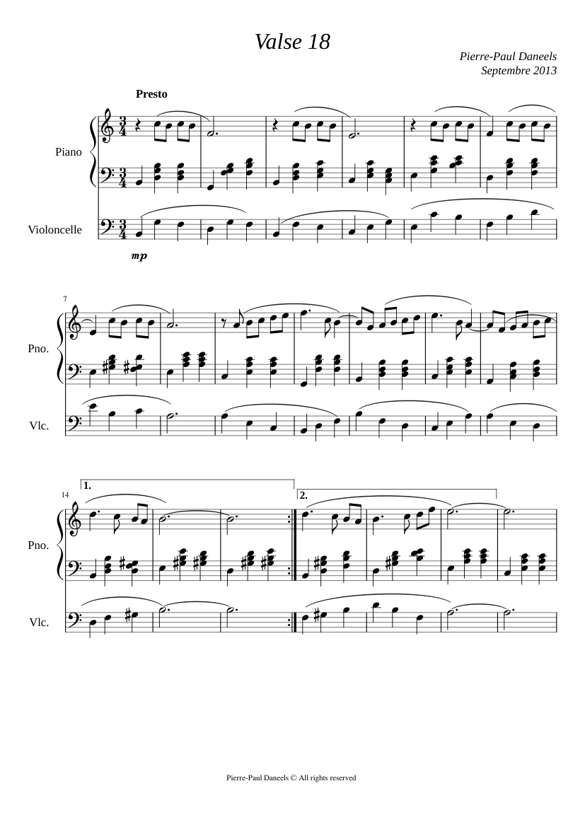 Waltz 18 for piano and cello