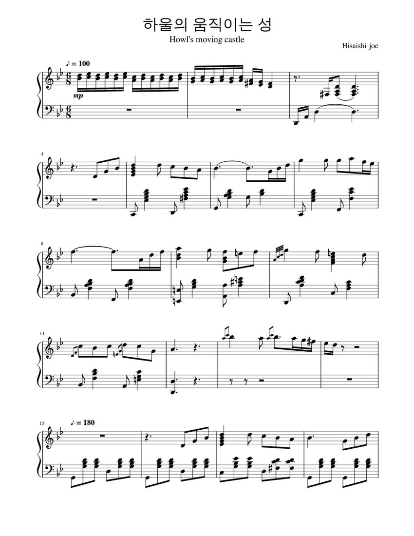 Howl's moving castle Sheet music for Piano (Solo) | Musescore.com