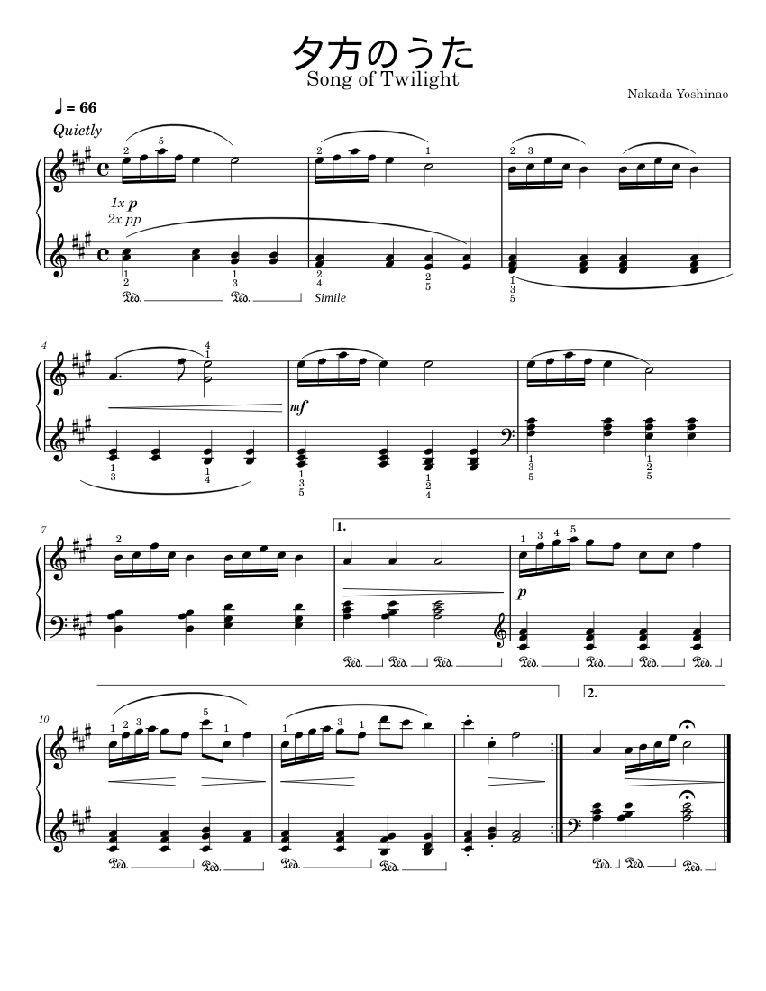 The Song of Twilight – Yoshinao Nakada Sheet music for Piano (Solo) |  Musescore.com