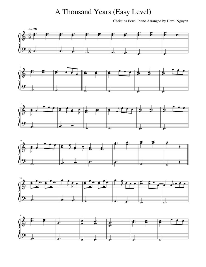 TWILIGHT] A Thousand Years, piano (Easy Level) Sheet music for Piano (Solo)  | Musescore.com