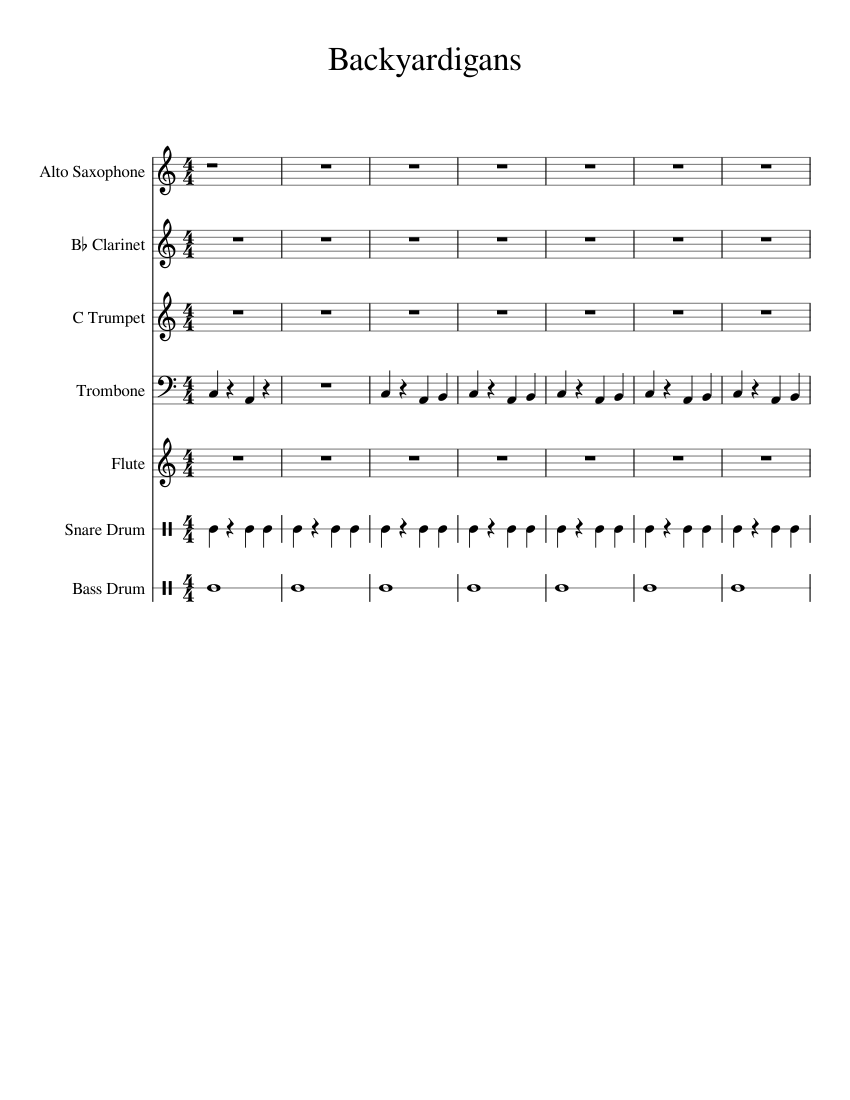 Backyardigans Sheet Music for Trombone, Flute, Clarinet in b-flat ...