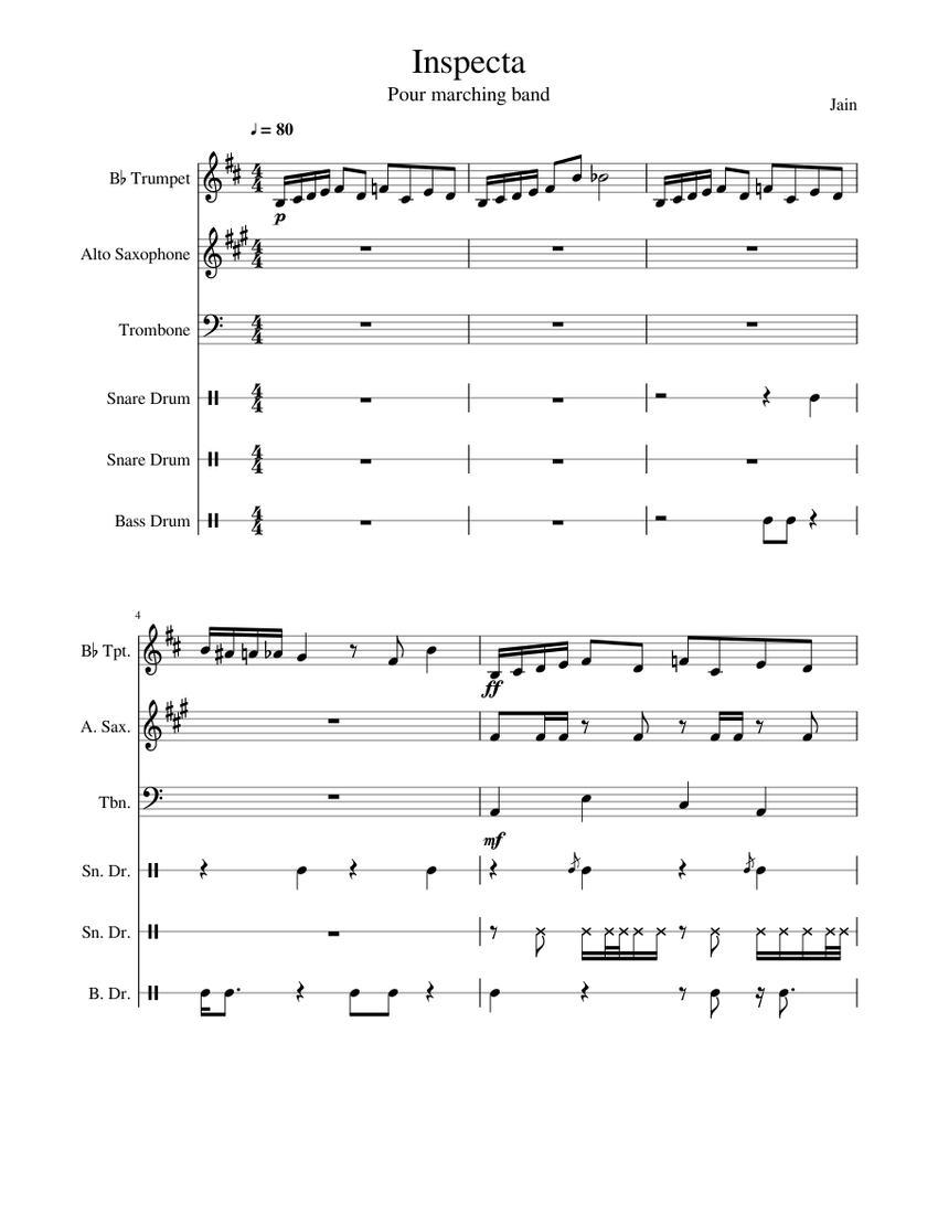 Inspecta Connecte Sheet Music For Trumpet In B Flat Trombone Saxophone Alto Snare Drum More Instruments Mixed Ensemble Musescore Com Inspecta by jain sampled shuki levy and haïm saban's inspector gadget. inspecta connecte sheet music for