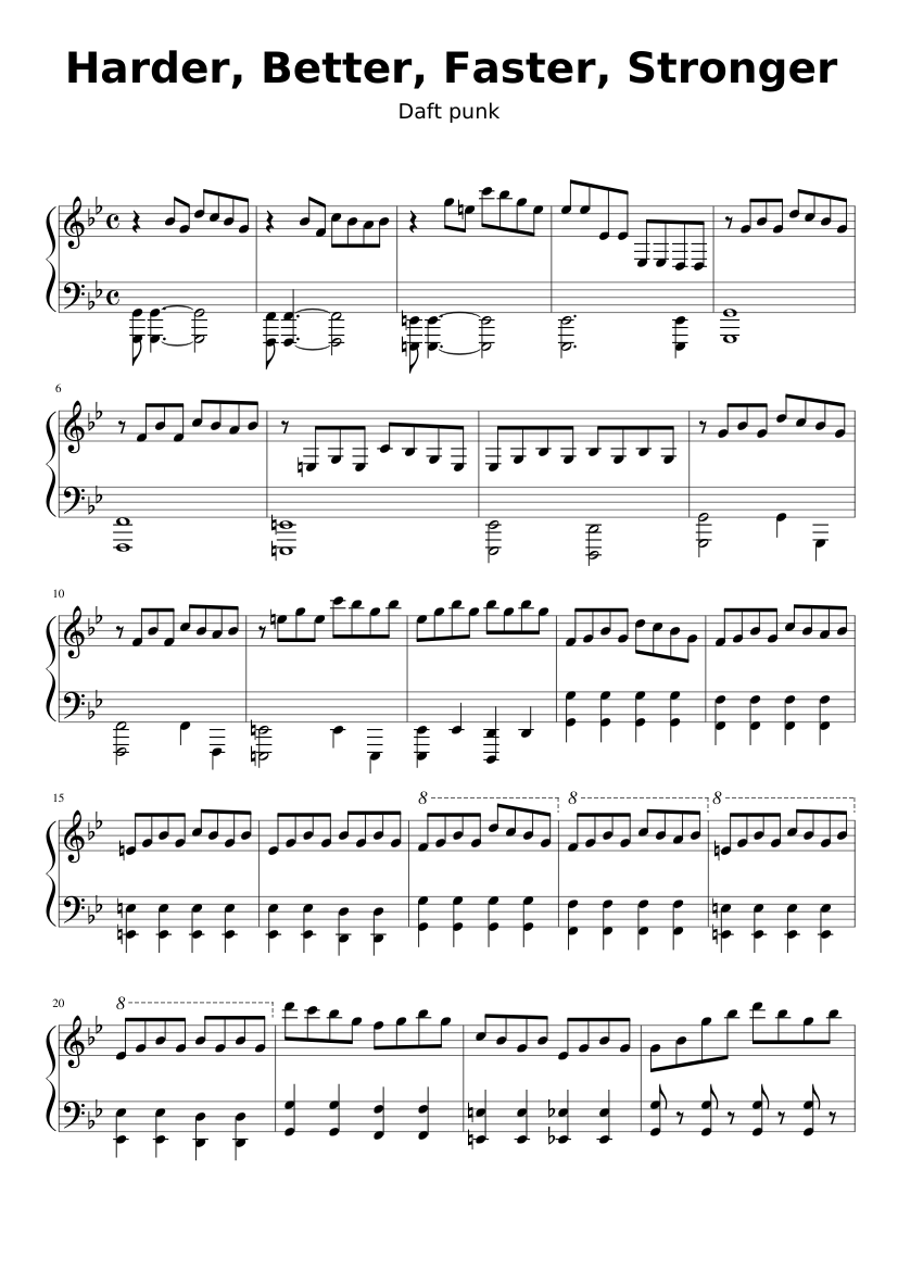 Daft Punk - Harder Better Faster Stronger Sheet music for Piano (Solo) |  Musescore.com
