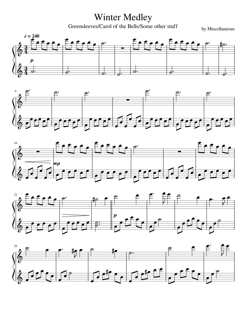 Winter Medley Sheet Music For Piano (Solo) | Musescore.com