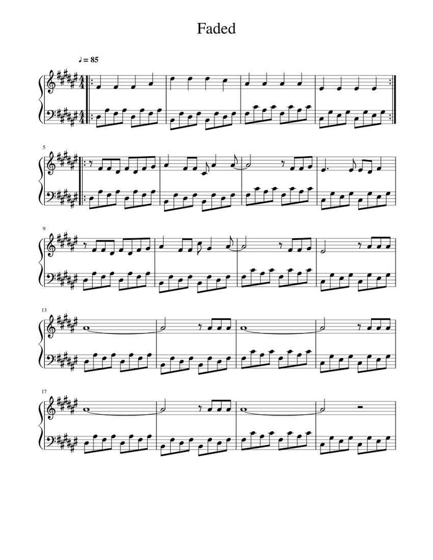 FADED easy edition Sheet music for Piano (Solo) | Musescore.com