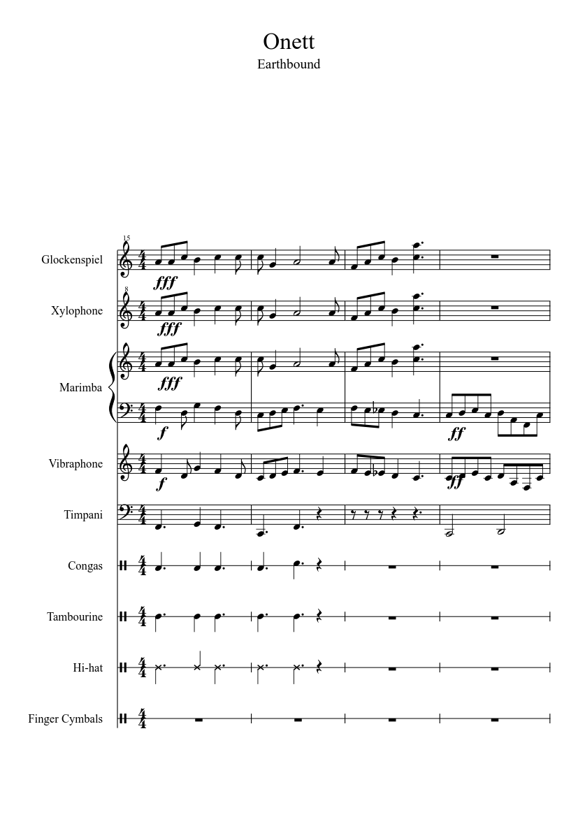 Onett Theme Front Ensemble Arrangement Sheet Music For Timpani Solo Musescore Com