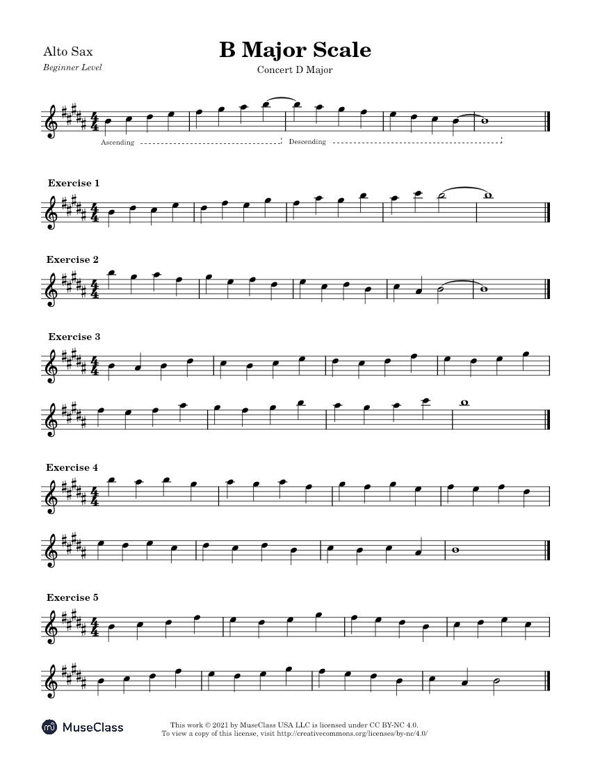 Concert D Major Scale Exercises-Beginner for Alto Sax Sheet music for