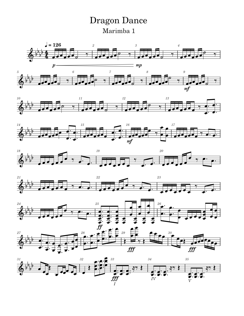 Dragon Dance Marimba 1 Sheet music for Marimba (Solo) | Musescore.com