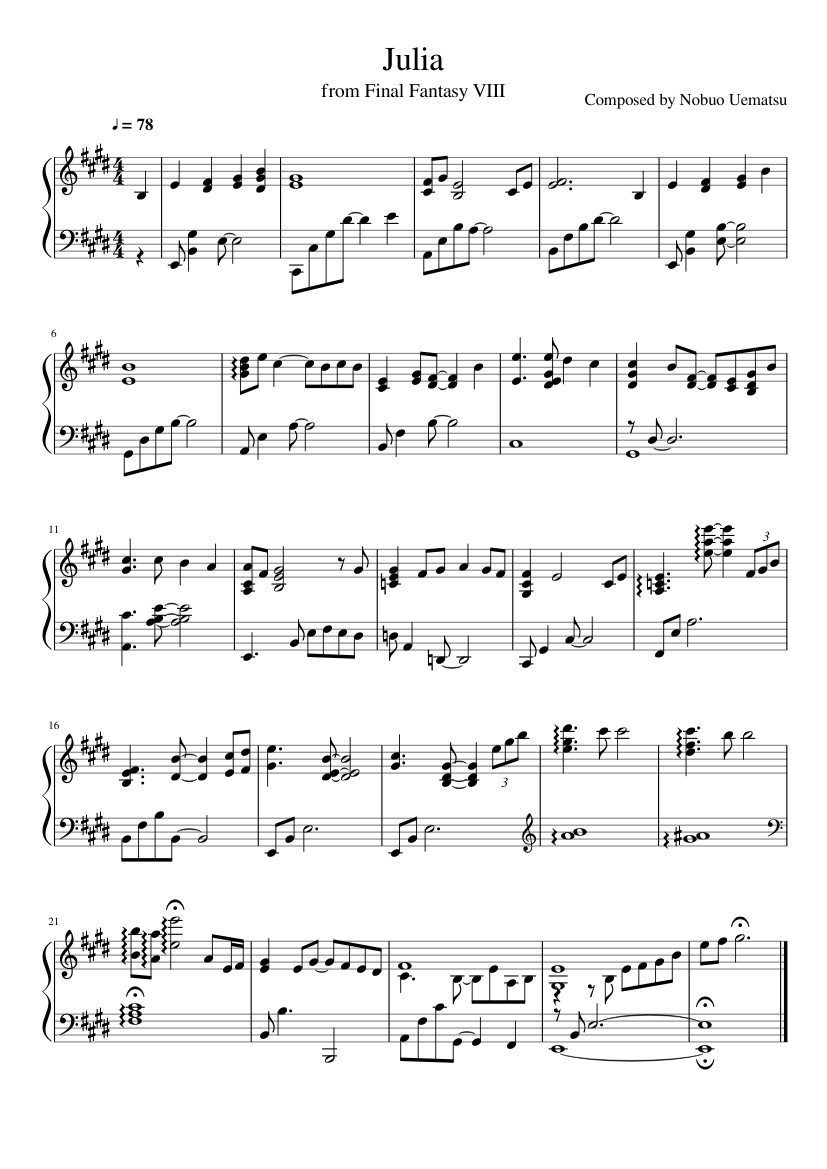 Final Fantasy VIII - Julia Sheet music for Piano (Solo) | Musescore.com