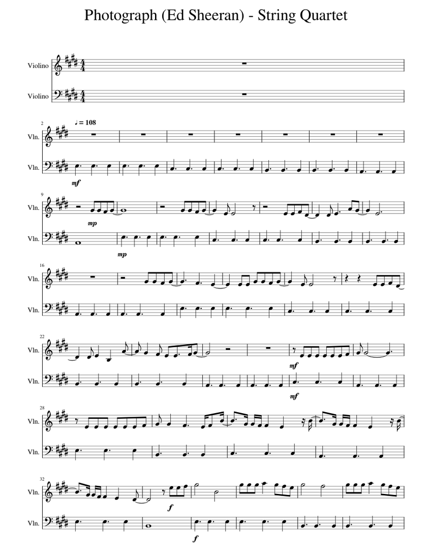 Photograph_(Ed_Sheeran)_ Sheet music for Violin (String Duet
