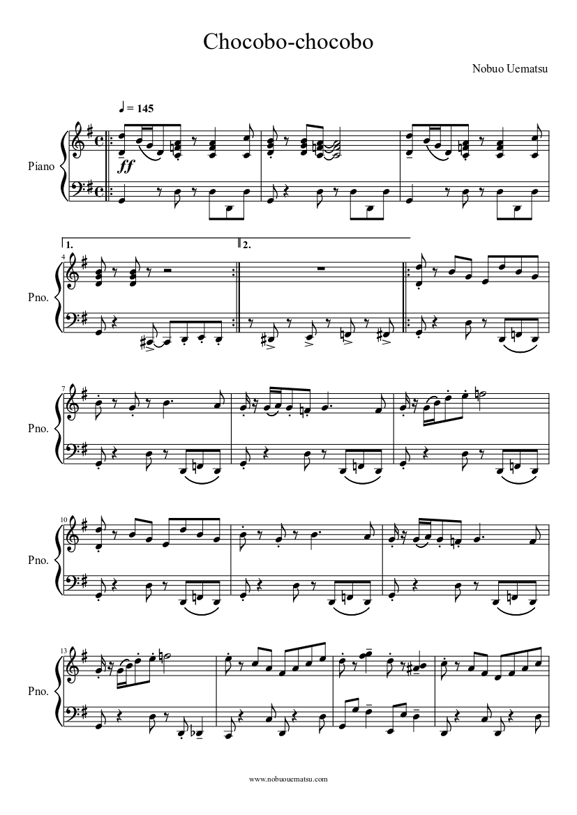 Final Fantasy IV: Chocobo-chocobo Sheet music for Piano (Solo) |  Musescore.com