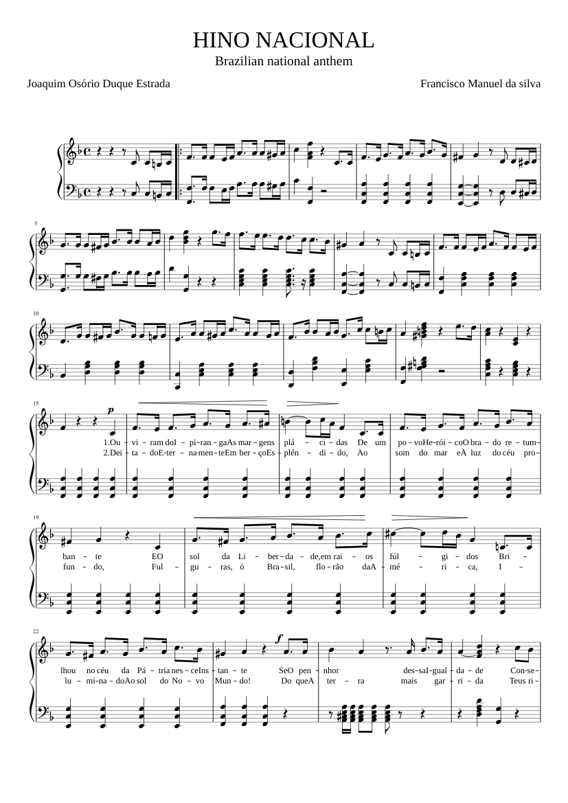 Hino Nacional Brasileiro Sheet Music For Piano (Solo) | Musescore.com