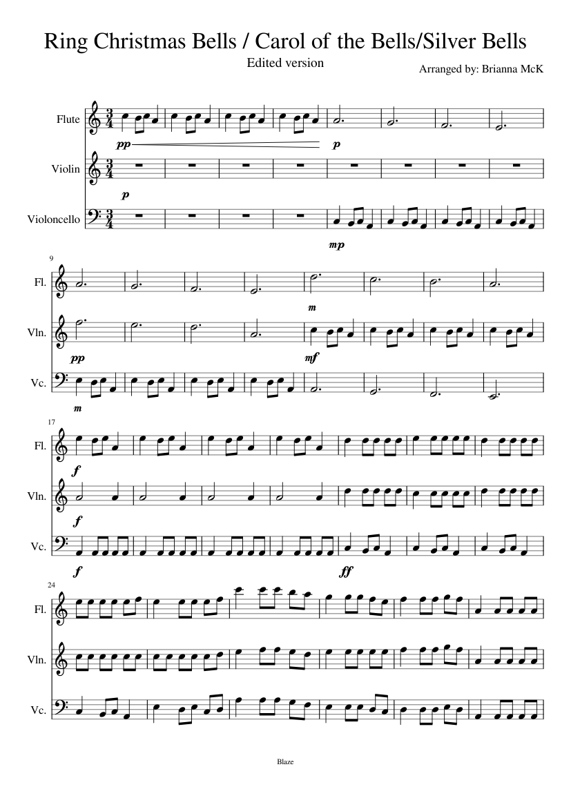 Ring Christmas Bells/Carol of the Bells/Silver Bells Sheet music for Flute,  Violin, Cello (Mixed Trio) | Musescore.com
