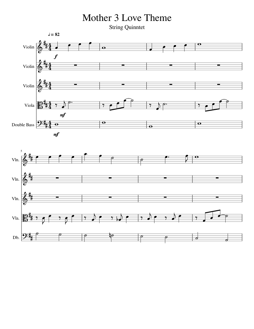 Mother 3 Love Theme - String Quintet Sheet music for Contrabass, Violin,  Viola (Mixed Quintet)