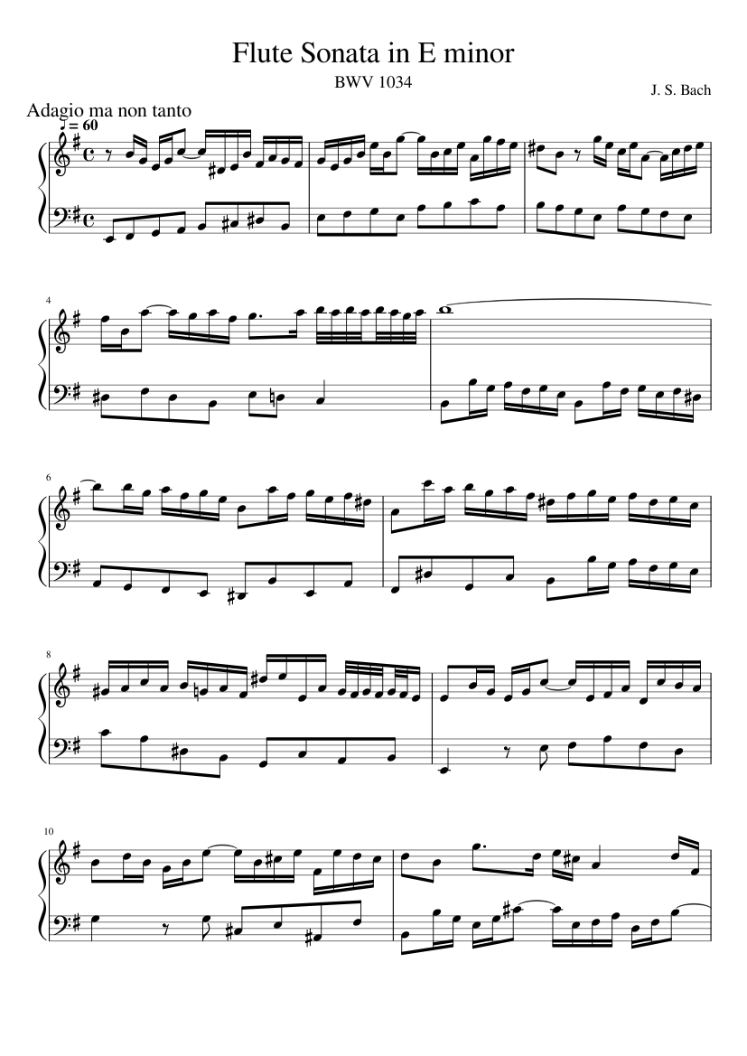 BWV 1034 Flute Sonata in E minor Sheet music for Harp (Solo) | Musescore.com