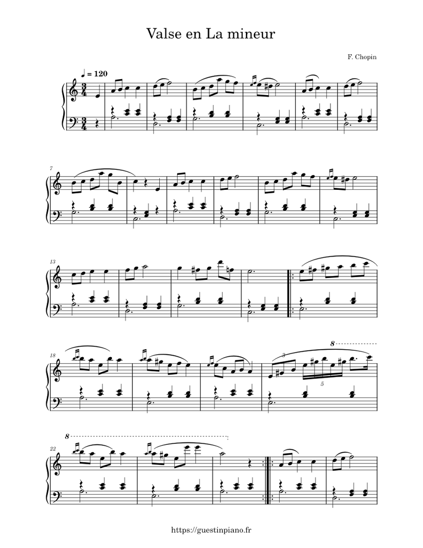 Valse en La mineur - Chopin Sheet music for Piano (Solo) Easy ...